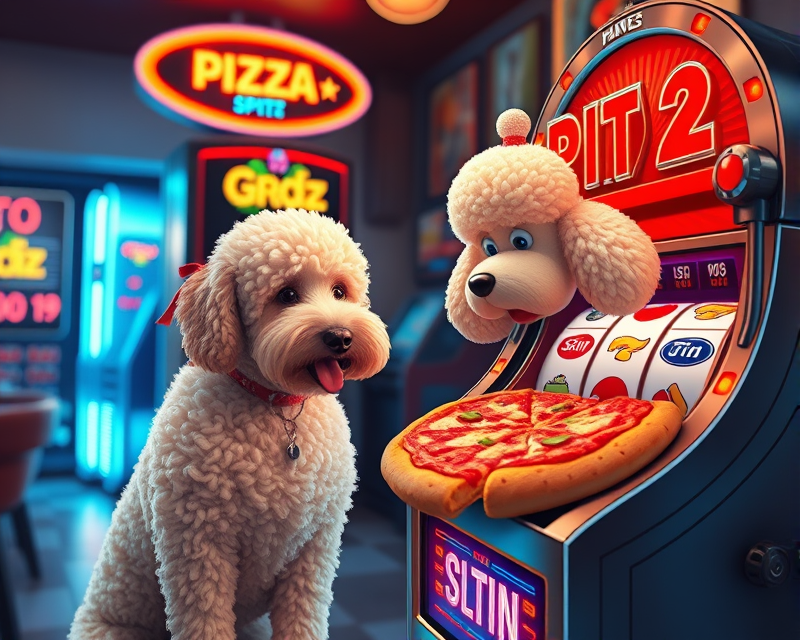 pizza, pickle, poodle, slot machine